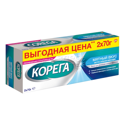 Крем для фиксации зубных протезов Корега Экстра сильный мятный 70 гр 2 шт #1
