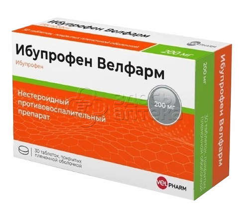 Ибупрофен Велфарм 200 мг покрытые пленочной оболочкой таблетки, 30 шт #1