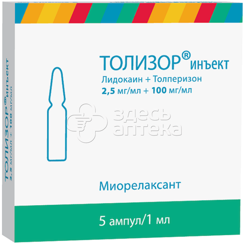 Толизор инъект 2,5 мг/мл+100 мг/мл раствор для внутримышечного и внутривенного введения 1 мл ампулы, 5 шт #1