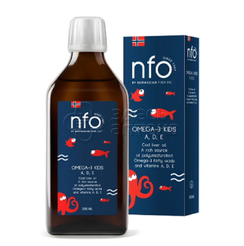 Норвегиан Фиш Оил NFO Омега-3 жир печени трески А, Д, Е для детей от 3 лет и взрослых флакон, 250 мл #1