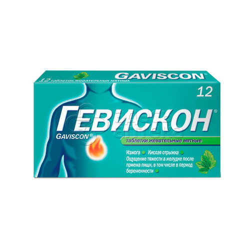 Гевискон 250 мг мята жевательные таблетки, 12 шт #1
