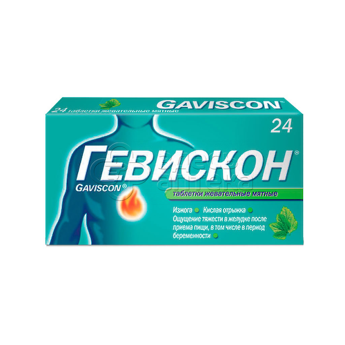 Гевискон 250 мг мята жевательные таблетки, 24 шт #1