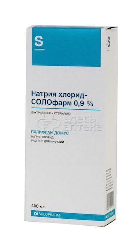 Натрия хлорид-СОЛОфарм 0,9% раствор для инфузий 400 мл флакон, 1 шт #1