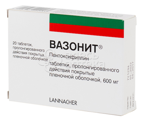 Вазонит 600 мг пролонгированного действия покрытые пленочной оболочкой таблетки, 20 шт #1