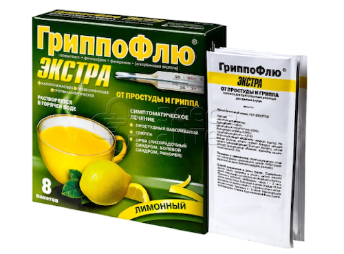 ГриппоФлю Экстра от простуды и гриппа порошок для приема внутрь со вкусом лимона 13 г пакет, 8 шт #1