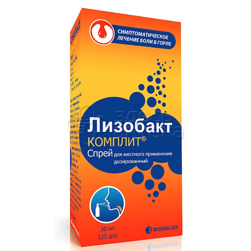 Лизобакт Комплит спрей для местного применения 0,1мг+4,0мг+0,3мг/доза (125 доз) флакон #1