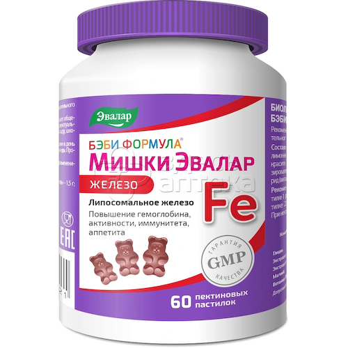Эвалар Бэби Формула Мишки Железо для детей от 3 лет 2,5г жевательные пастилки, 60 шт #1