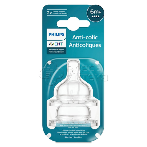 Авент Соска силиконовая Anti-Colic быстрый поток с 6 мес. 2 шт. (SCY764/02) #1