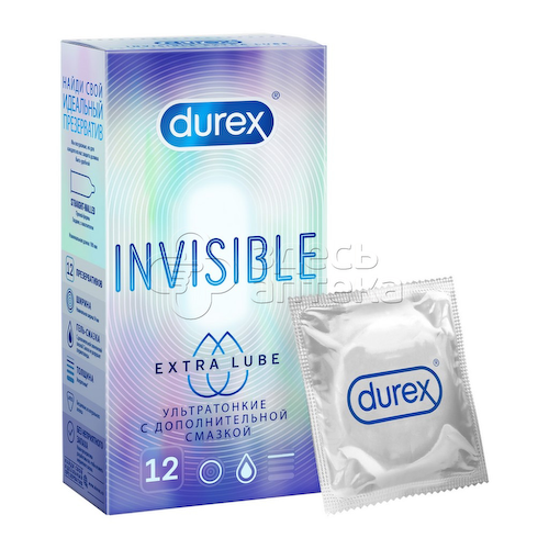 Дюрекс презервативы Invisible Extra Lube, 12 шт #1
