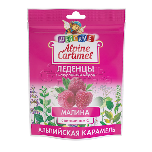 Alpine Caramel Альпийская Карамель детские с натуральным медом и витамином со вкусом Малины 75 гр #1