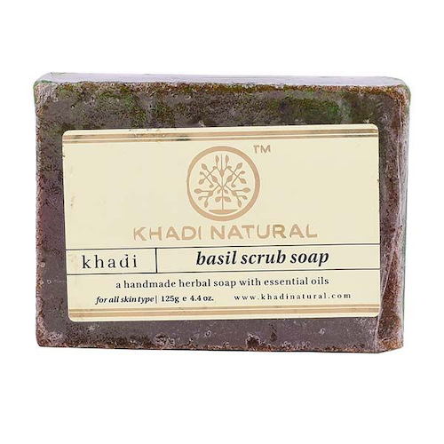 Натуральное мыло-скраб ручной работы с Базиликом (125 г), Basil Scrub Soap Hand made, произв. Khadi Natural #1