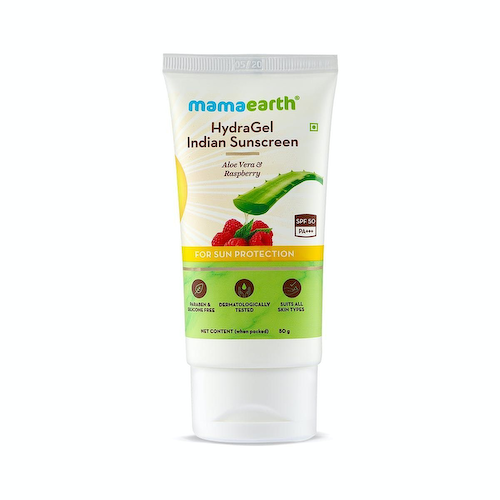 Солнцезащитный крем-гель с Алоэ вера и Малиной c SPF 50 (50 г), HydraGel Indian Sunscreen with Aloe Vera &amp; Raspberry SPF 50, произв. Mamaearth #1