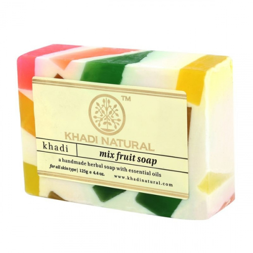 Натуральное фруктовое мыло ручной работы: для увлажнения кожи (125 г), Mix Fruit Soap Handmade, произв. Khadi Natural #1