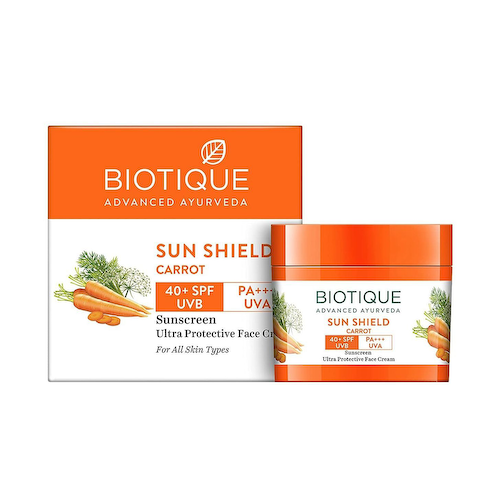 Солнцезащитный крем с Морковью 40+ SPF (50 г), Sun Shield Carrot 40+ SPF Sunscreen Ultra Protective Face Cream, произв. Biotique #1
