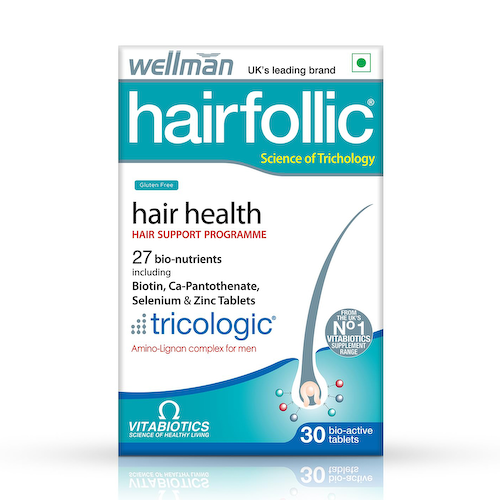 Добавка для мужчин для здоровья волос (30 таб, 1,149 г), Wellman Hairfollic, произв. Vitabiotics #1