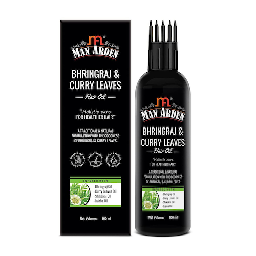 Масло для волос с Брингараджем и листьями Карри (100 мл), Bhringraj &amp; Curry Leaves Hair Oil, произв. Man Arden #1