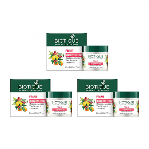 Маска для лица с фруктами: против пигментации (3 х 75 г), Fruit Brightening Depigmentation &amp; Tan Removal Face Pack Set, произв. Biotique #1