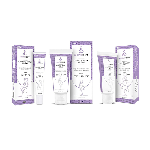 Набор для ухода за кожей, ногами и сосками (60 г + 60 мл + 20 г), Mamaxpert Stretch Mark Cream, Legs Relaxing Gel &amp; Soothing Nipple Cream Set, произв. Cipla #1