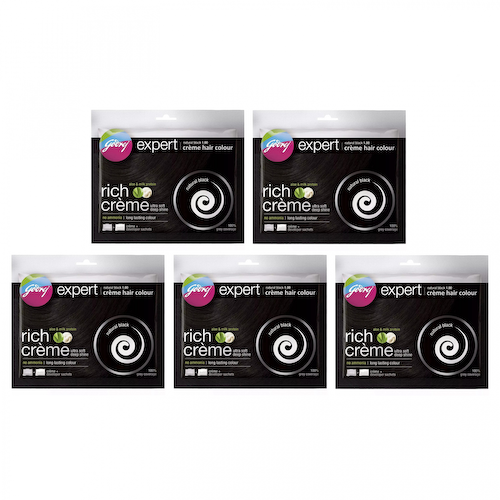 Набор крем-краски для волос, натуральный черный (5 х 40 г), Expert Creme Hair Colour Natural Black Set, произв. Godrej #1