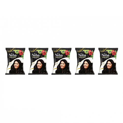 Набор Натуральная хна для волос Черная (5 x 10 г), Herbal Henna Black Set, произв. Neha Herbals #1