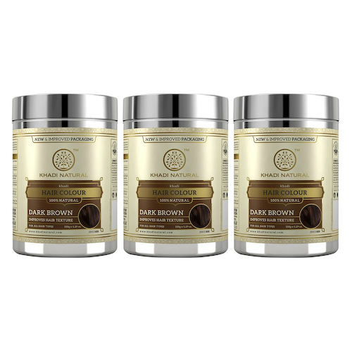 Набор натуральной краски для волос: темно-коричневая (3 x 150 г), Herbal Hair Colour Dark Brown Set, произв. Khadi Natural #1