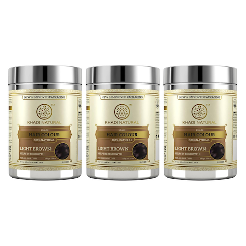 Набор натуральной краски для волос Светло-коричневой (3 x 150 г), Herbal Hair Colour Light Brown Set, произв. Khadi Natural #1