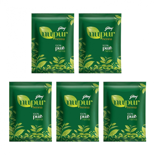 Набор Нупур: лечебная хна для волос 9 трав (5 x 150 г), Nupur Henna Goodness of 9 Herbs Set, произв. Godrej #1