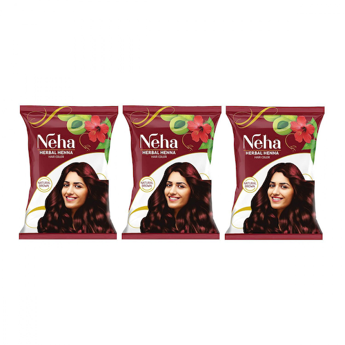 Набор Травяная хна для волос: Натуральный коричневый (3 x 15 г), Herbal Henna Hair Color Natural Brown Set, произв. Neha Herbals #1