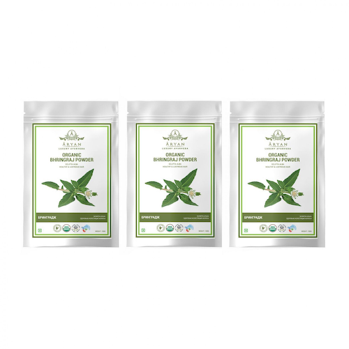 Набор Органический порошок Брингараджа (3 х 100 г), Organic Bhringraj Powder Set, произв. Aryan #1