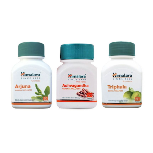 Набор Арджуна, Ашвагандха, Трифала (3 шт x 60 таб), Arjuna, Ashvagandha, Triphala Set, произв. Himalaya #1