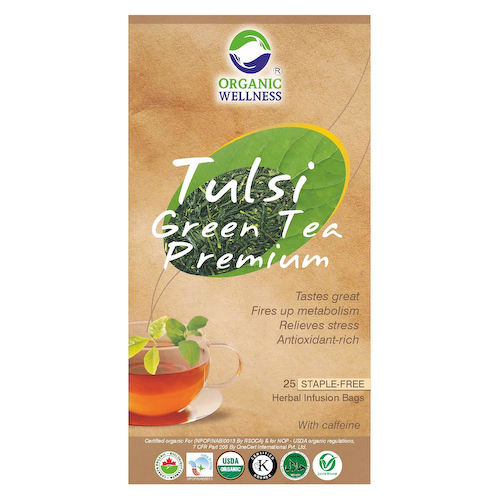 Премиальный зелёный чай с Тулси (25 пак, 1.55 г), Real Green Tea Premium, произв. Organic Wellness #1