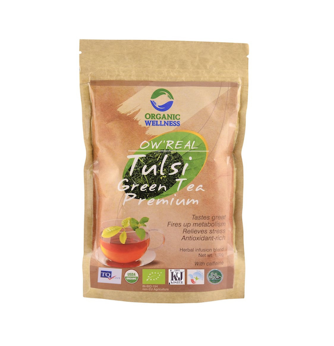 Премиальный зелёный чай с Тулси (100 г), Real Green Tea Premium, произв. Organic Wellness #1