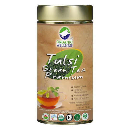 Премиальный зелёный чай с Тулси (100 г), Tulsi Green Tea Premium, произв. Organic Wellness #1