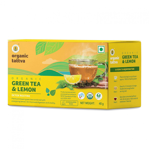 Зеленый чай Ассам с Лимоном (20 пак, 2 г), Organic Green Tea &amp; Lemon, произв. Organic Tattva #1
