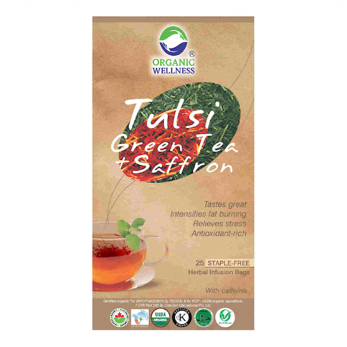 Зелёный чай с Тулси и Шафраном (25 пак, 1.55 г), Tulsi Green Tea + Saffron, произв. Organic Wellness #1