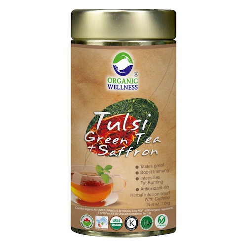 Зелёный чай с Тулси и Шафраном (100 г), Tulsi Green Tea + Saffron, произв. Organic Wellness #1