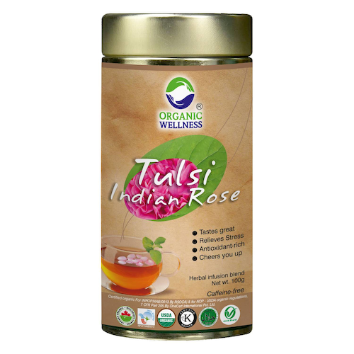 Чай с Тулси и Индийской розой (100 г), Tulsi Indian Rose Tea, произв. Organic Wellness #1