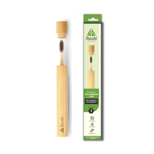 Бамбуковая биоразлагаемая зубная щетка в бамбуковом футляре, Bamboo biodegradable Toothbrush with Bamboo Case, произв. Rusabl #1