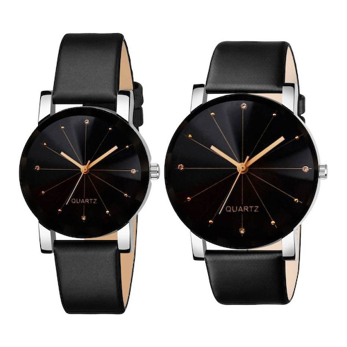 Набор часов для пары с кожаным ремешком (2 шт), Analog Watch for Couple Leather Strap Set of 2, произв. Shunya #1