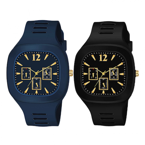 Набор часов унисекс с квадратным циферблатом (2 шт), Square DIAL Analog Silicon Unisex Watch Set of 2, произв. AXXTITUDE #1