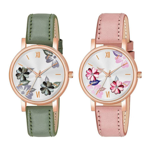 Набор женских часов с кожаным ремешком (2 шт), Analog Watch Leather Strap for Women Set of 2, произв. Just Like #1