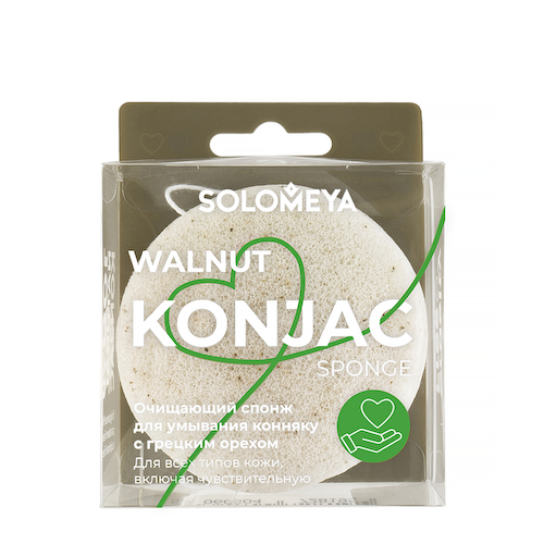 SOLOMEYA Спонж очищающий для умывания, конняку с грецким орехом / Konjac Sponge with Walnut 1 шт #1