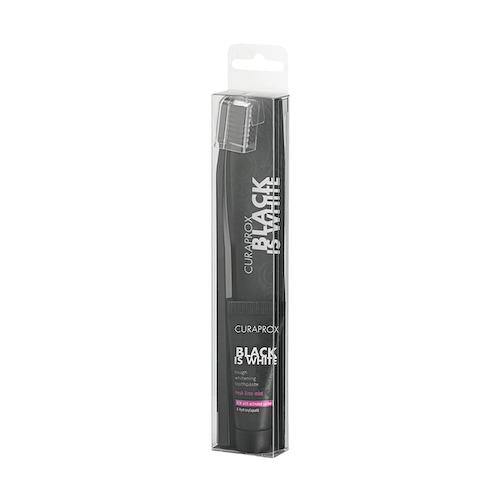 CURAPROX Щетка зубная черная Black Is White + паста зубная, миниверсия BIW #1