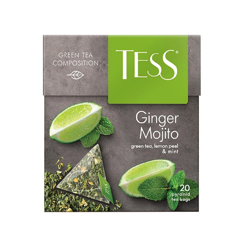Чай зеленый Tess Ginger Mojito, с цедрой лимона и мятой, в пирамидках, 20 шт. #1