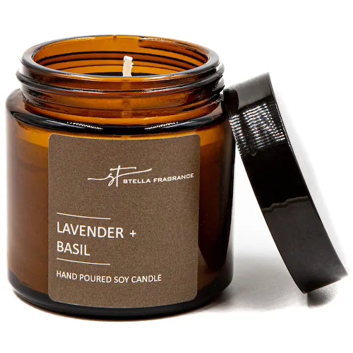 Свеча ароматизированная в стеклянной банке Stella Fragrance Lavender Basil коричневая 90 г #1