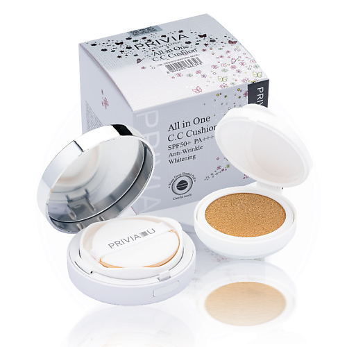 PRIVIA Кушон с запасным блоком All In One C.C Cushion SPF50+ PA+++ #1