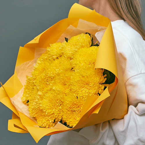 AZALIANOW ЦВЕТЫ. ПОДАРКИ. ДЕКОР Яркий букет из 15 желтых одноголовых хризантем #1