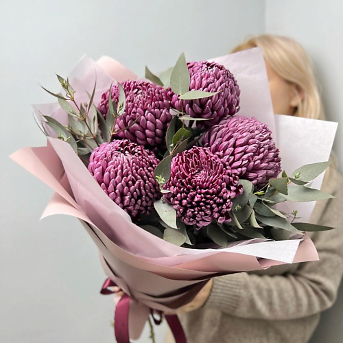 FLORES Лиловые Хризантемы Бигуди с эвкалиптом #1