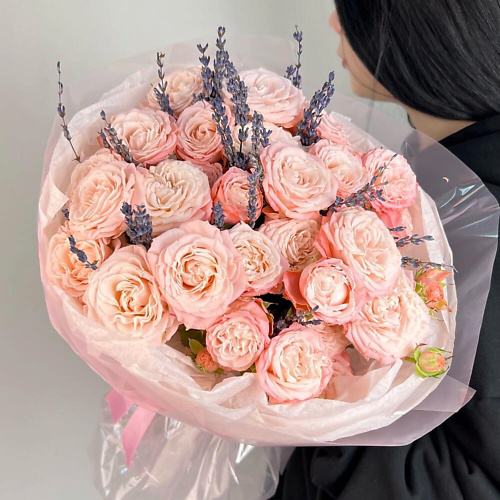 FLORES Розовые пионовидные кустовые розы с ароматной лавандой #1