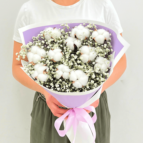 ЛЭТУАЛЬ FLOWERS Букет из белой гипсофилы и хлопка "Чистая красота" #1